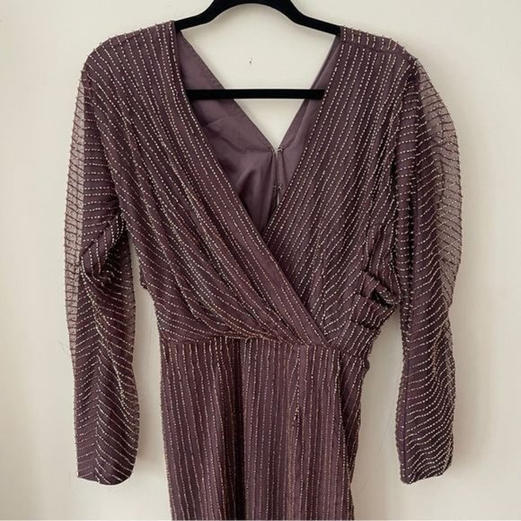 Asos?Design Mauve Surplice Beaded Midi Dress With Back Cutout - Picture 3 of 9